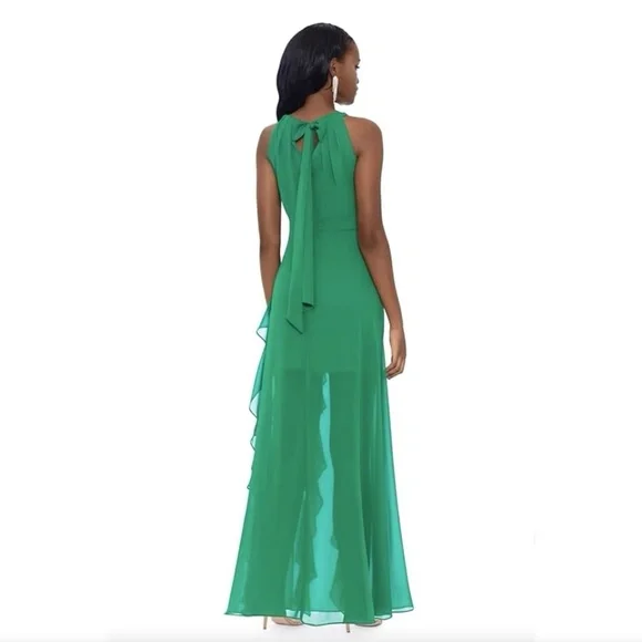 Betsy and Adam B&A Green Ruffle Chiffon Maxi Gown Dress Formal Size 16 New - Picture 4 of 7